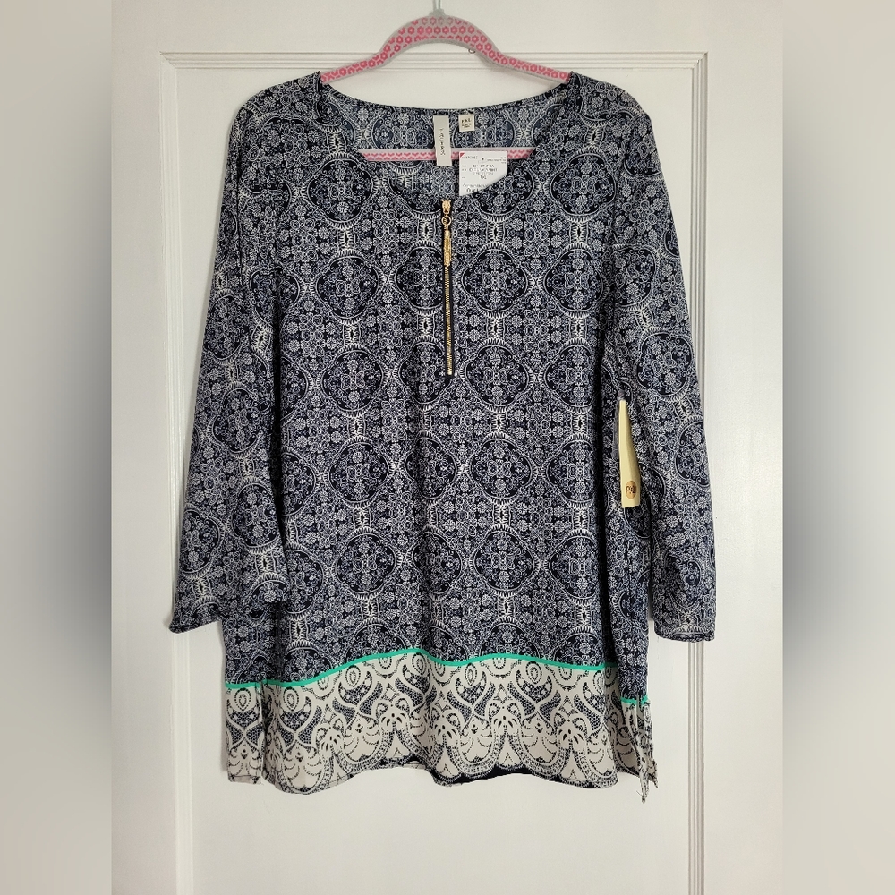 🆕️Tacera Blue and White Printed 3/4 Sleeve Blouse